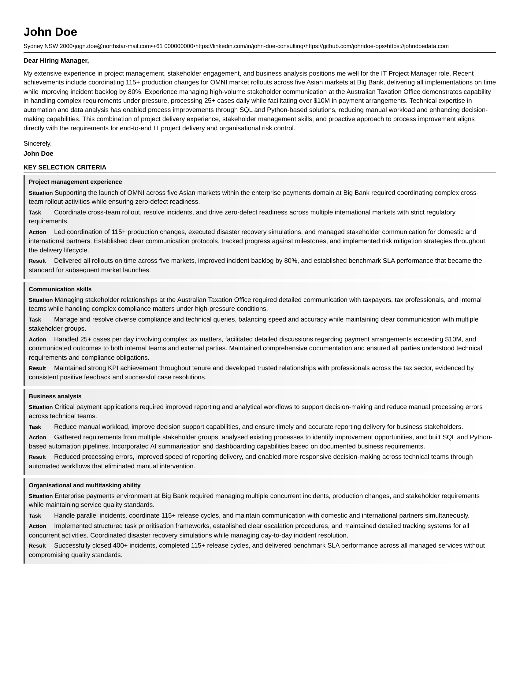 Government Cover Letter Example
