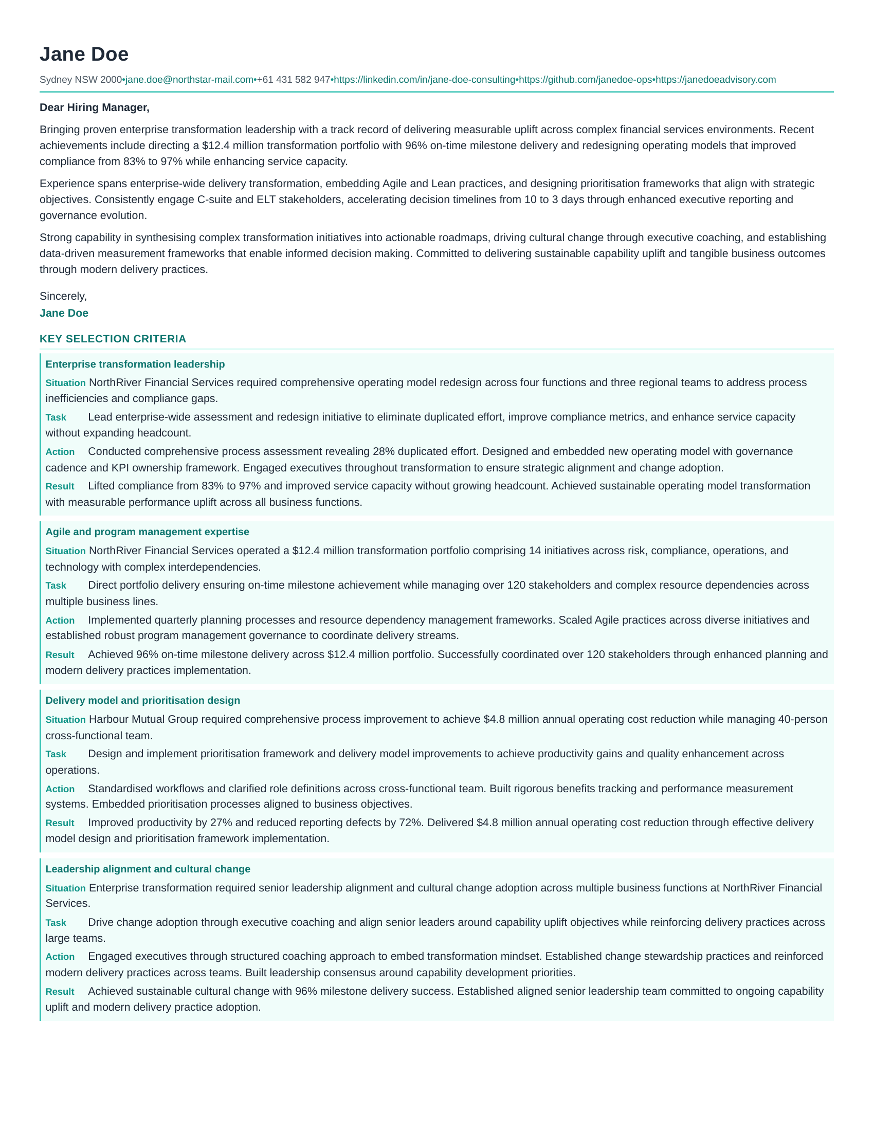 Modern Cover Letter Example