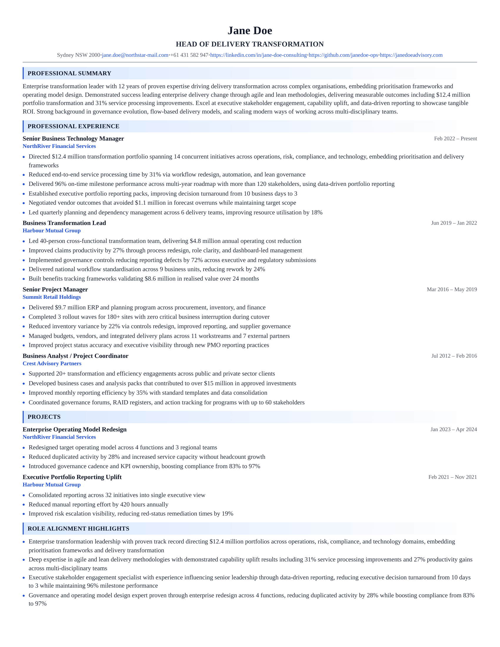 Corporate Resume Example