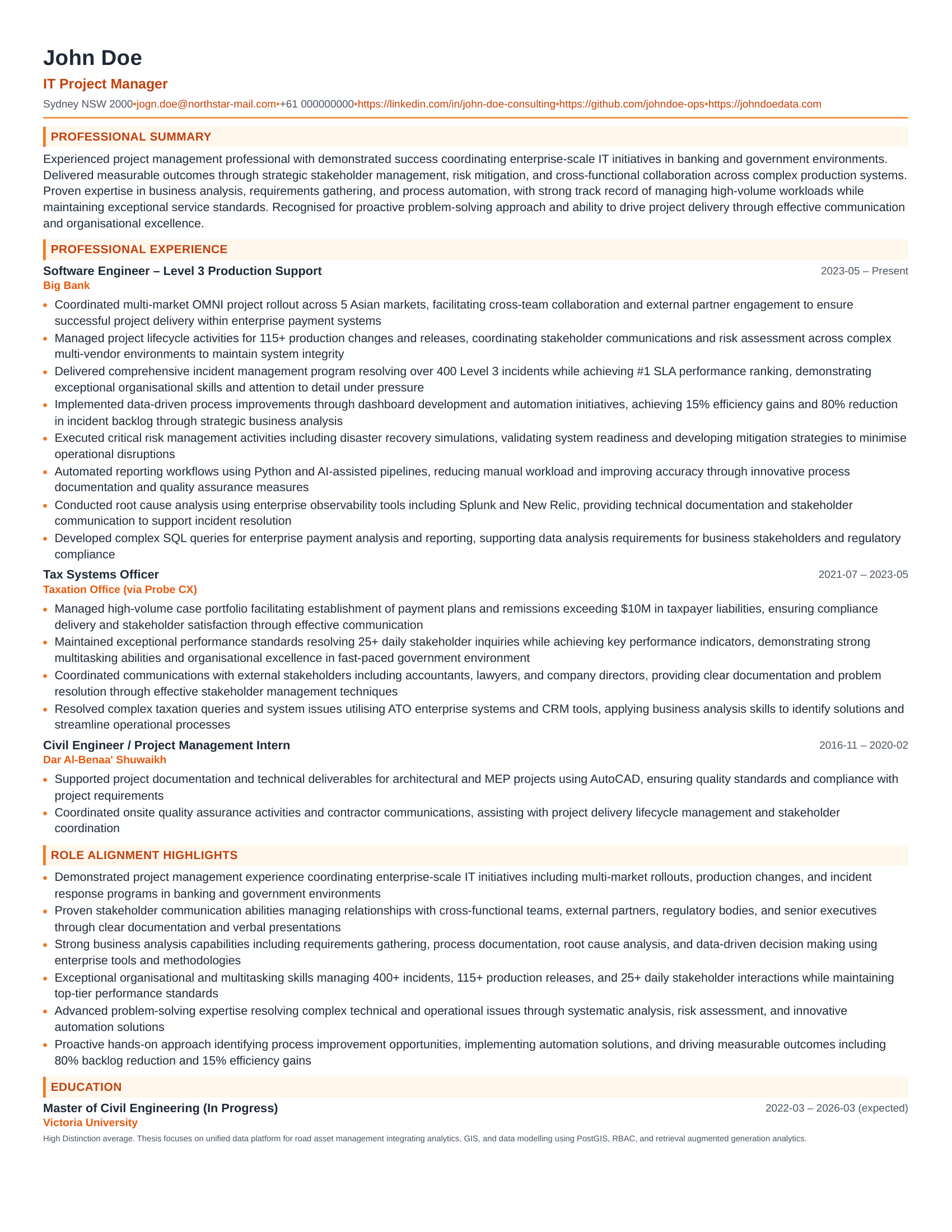 Startup Resume Example